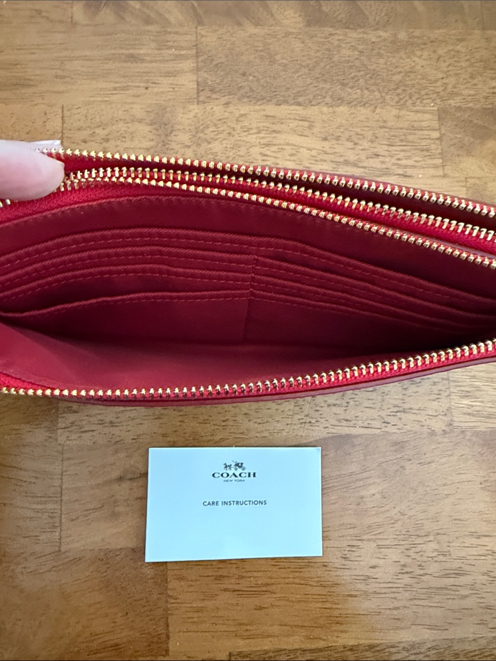 Coach Brown Signature Wristlet with Red Trim and Strap - Picture 5 of 7